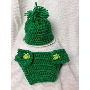 newborn - 3 Months Baby frog crochet diaper cover, hat, baby picture, photo prop